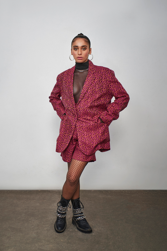 Red Pixel Jacket With Shorts