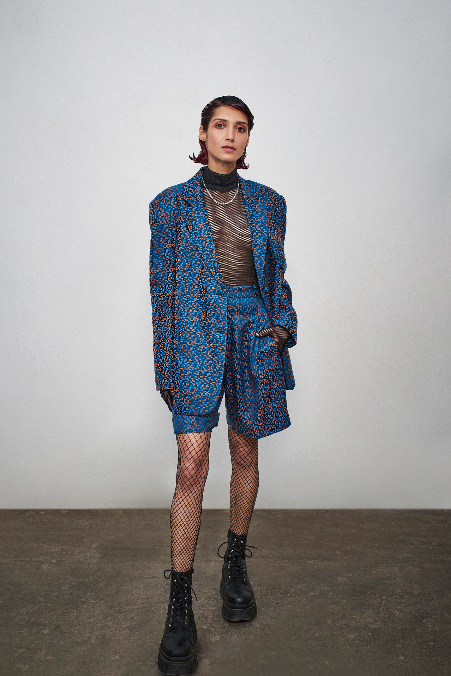 Blue Pixel Blazer with Shorts