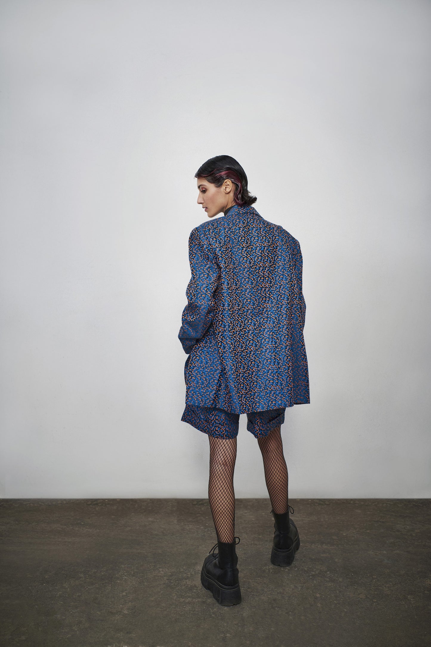 Blue Pixel Blazer with Shorts