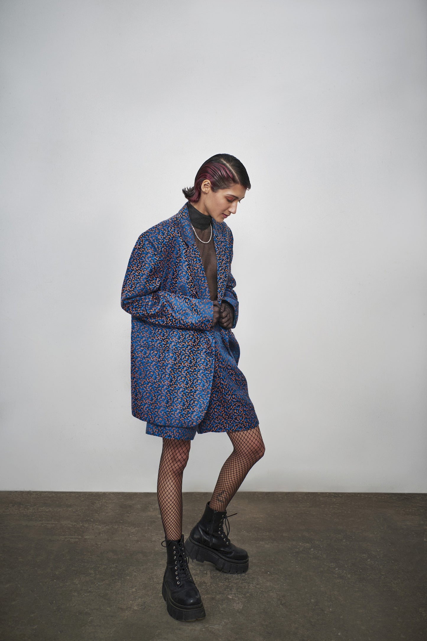 Blue Pixel Blazer with Shorts